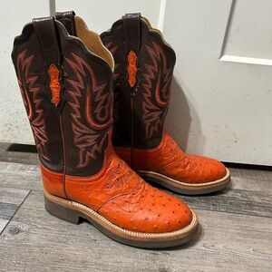 Vintage Lucchese 2000 Orange and Brown Women's Boots